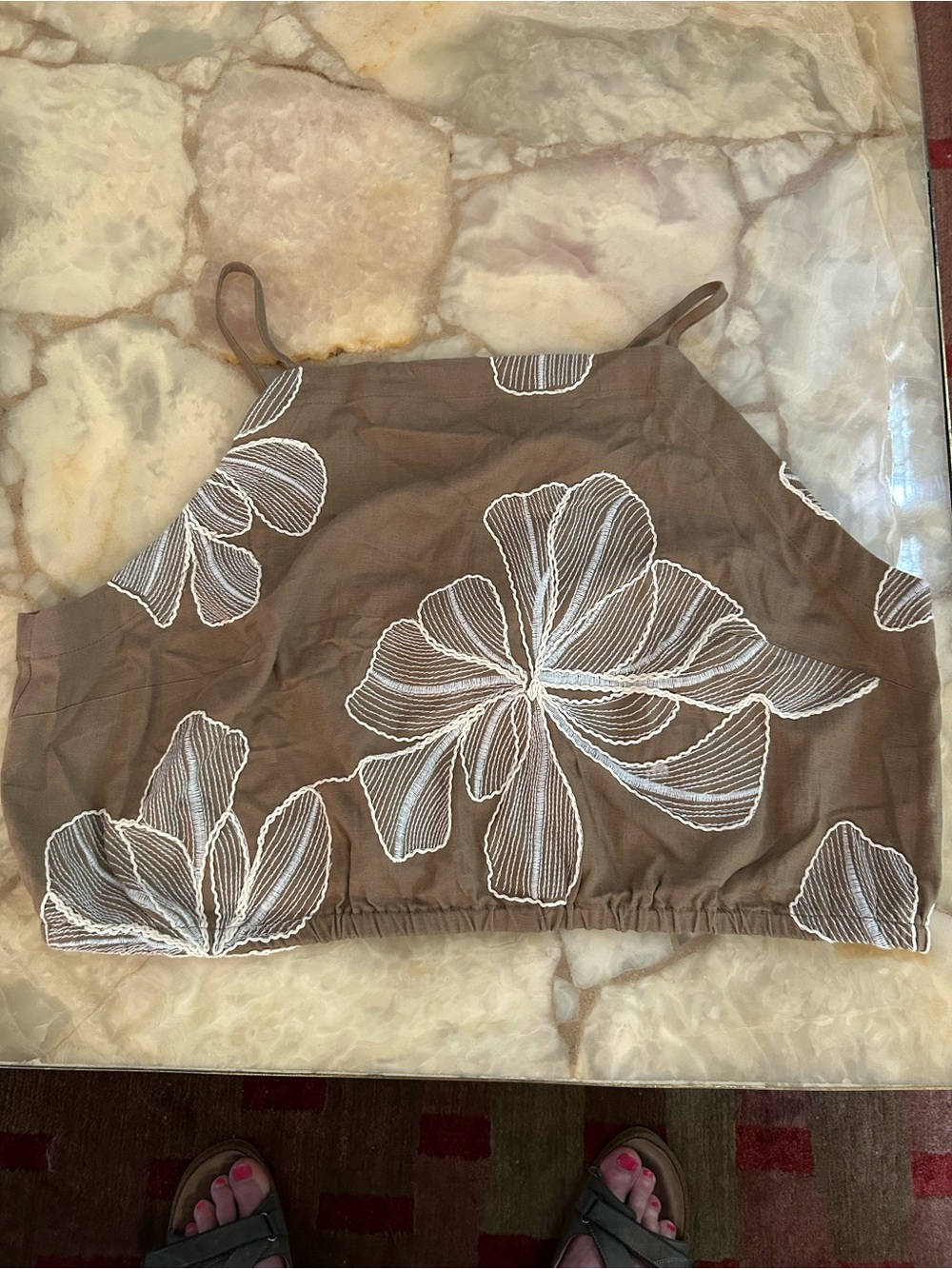 Banana Republic Brown Crop Top with White Floral Embroidery